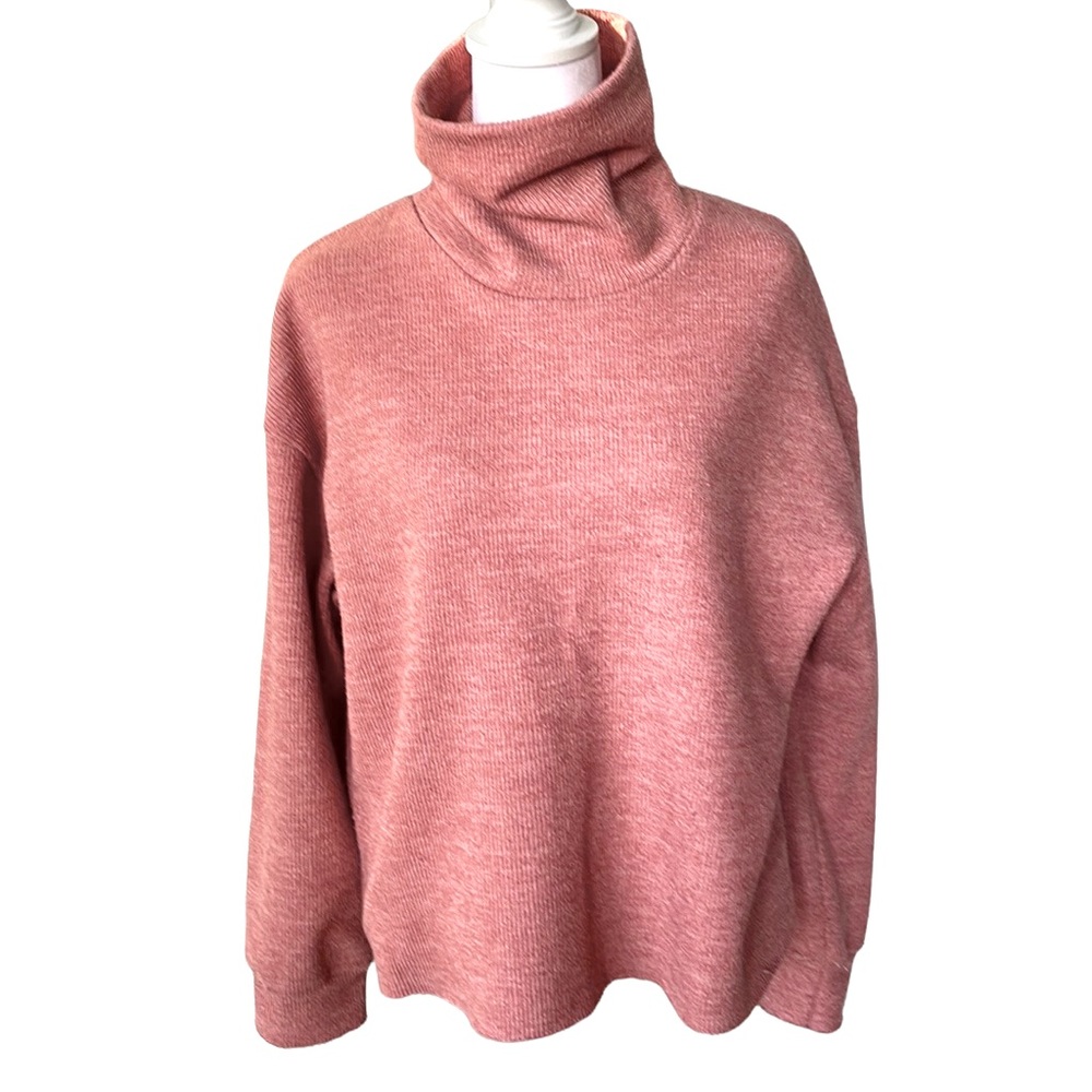 Shein Heather Pink Cropped Boxy Funnelneck Raw Hem Sweatshirt Size Large